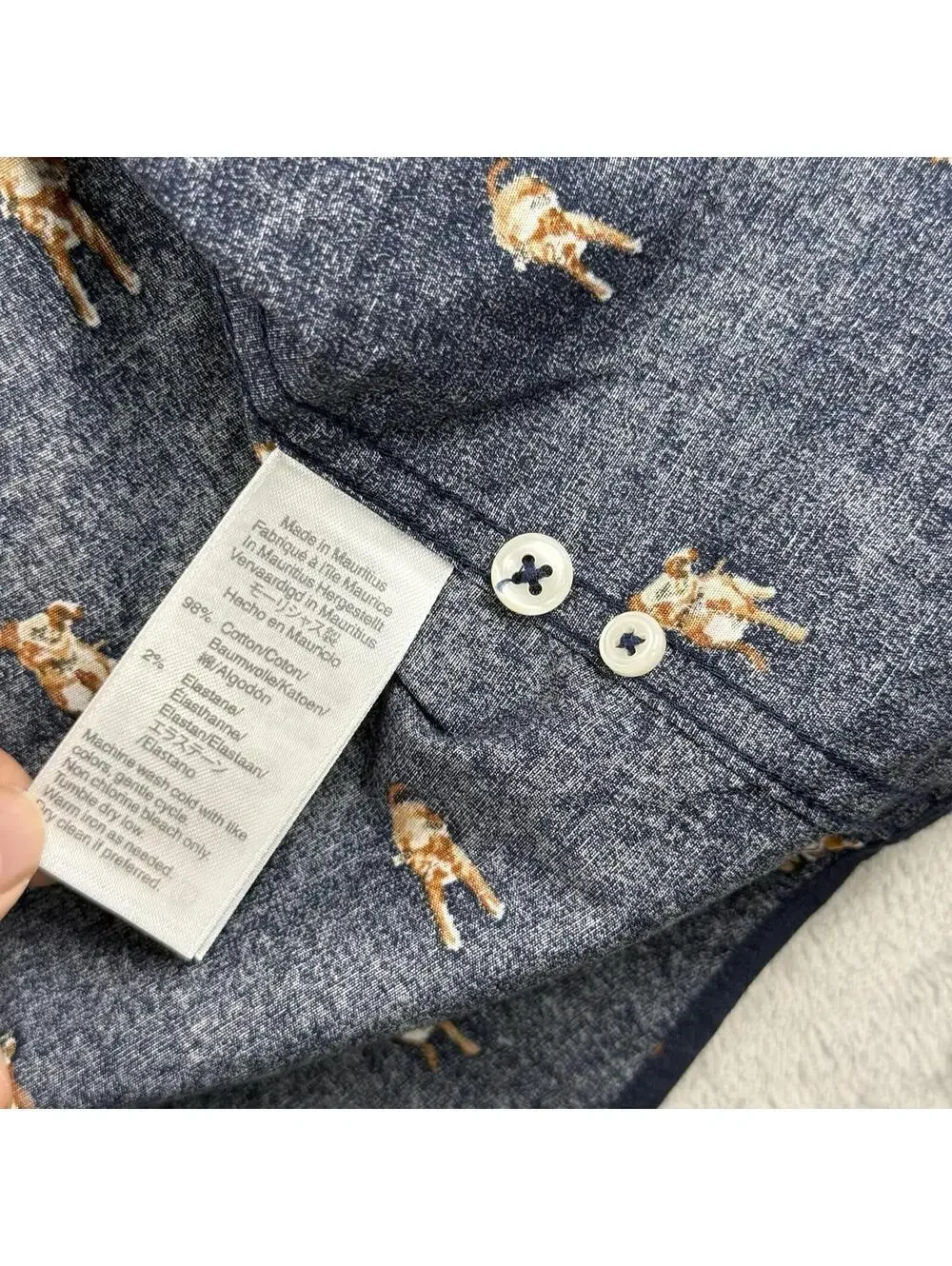 J.Crew Secret Wash Shirt Men Medium Navy Dog Print Button Front Stretch Slim Fit